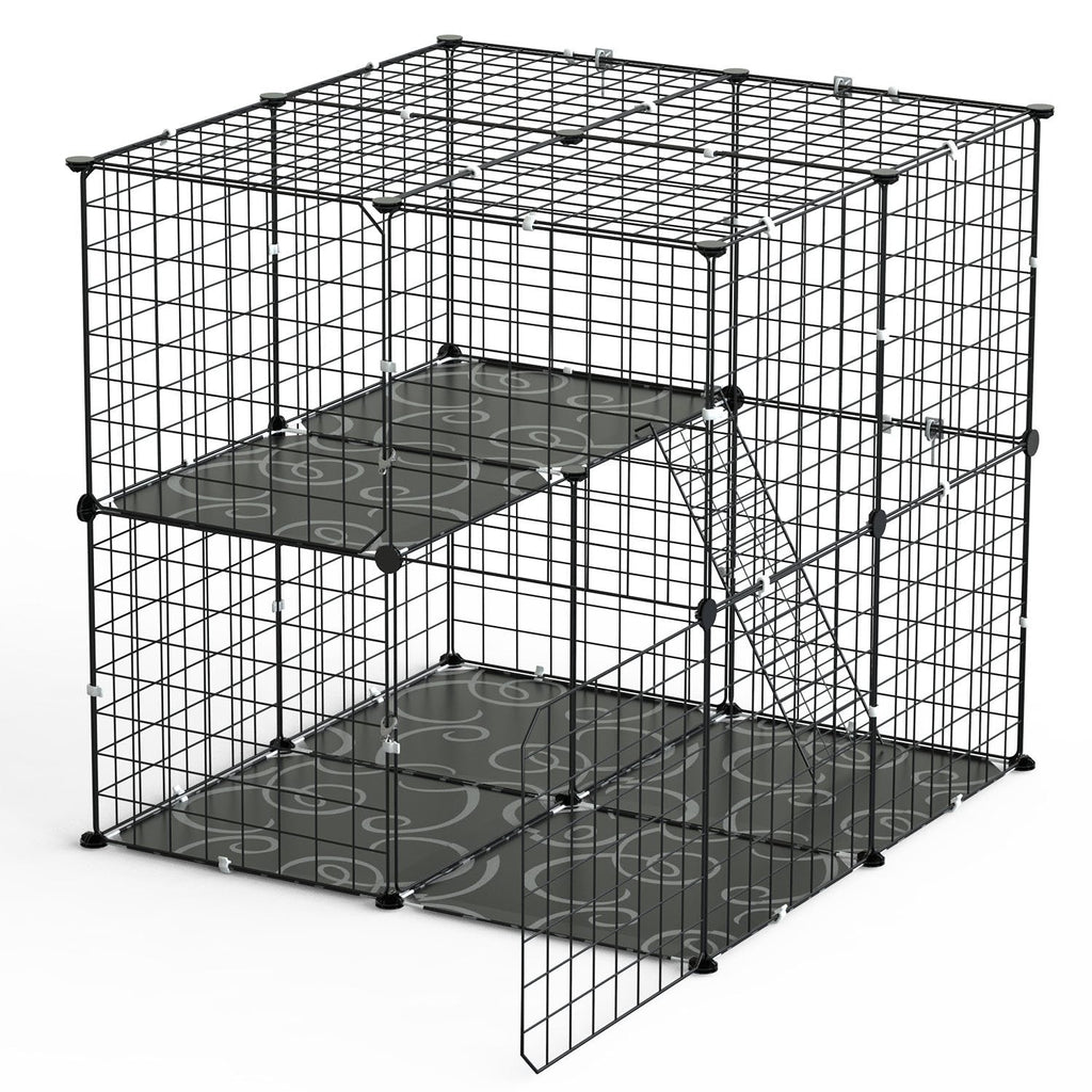 2Tier Cat Cage Playpen Indoor Pet Enclosures Kitten Kennel House Detachable Cat Crate with Climbing Ladder 2 Doors for 1-2 Cats for Ferret Squirrel Sm