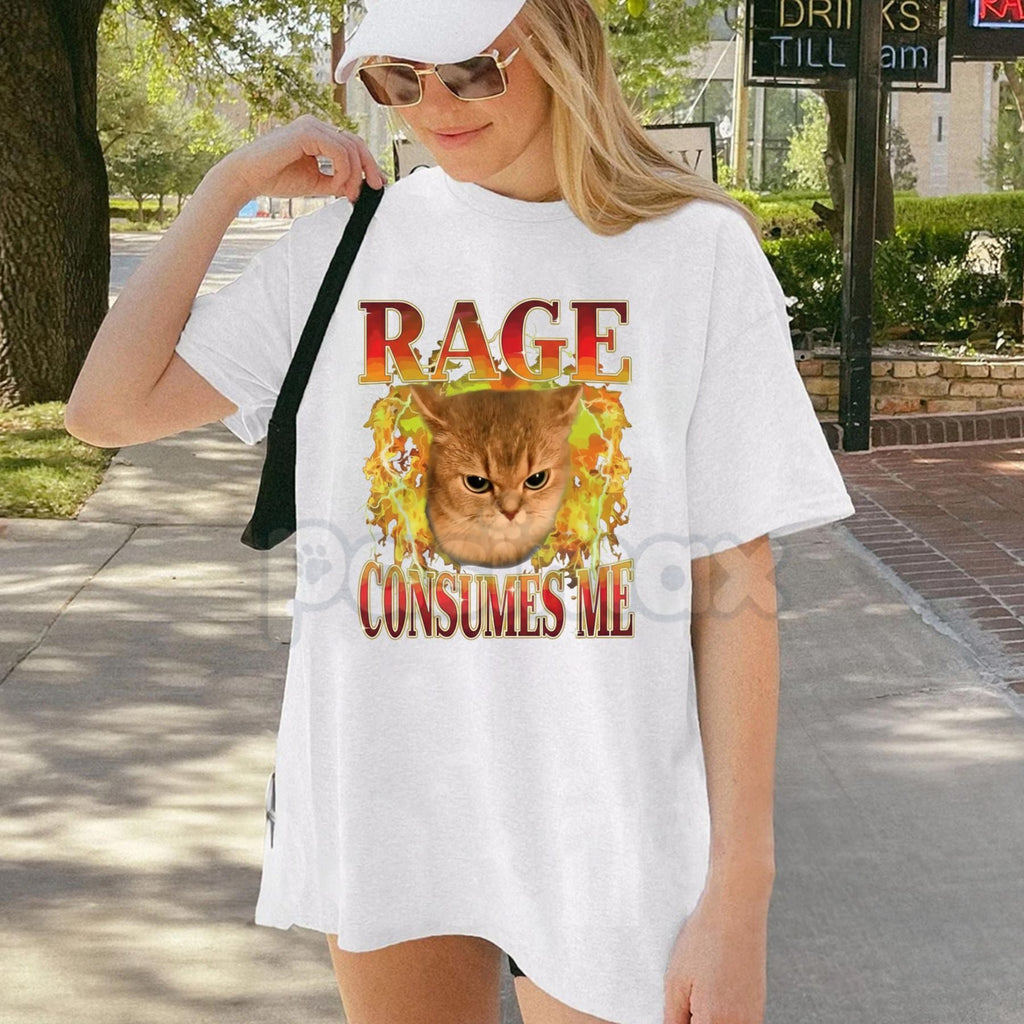 "Cat Rage Is Consuming Me" Funny T-Shirt - Angry Meme Cats Humor Tee, Unhinged Feline Graphic Shirt, Sarcastic Screaming Cat Apparel