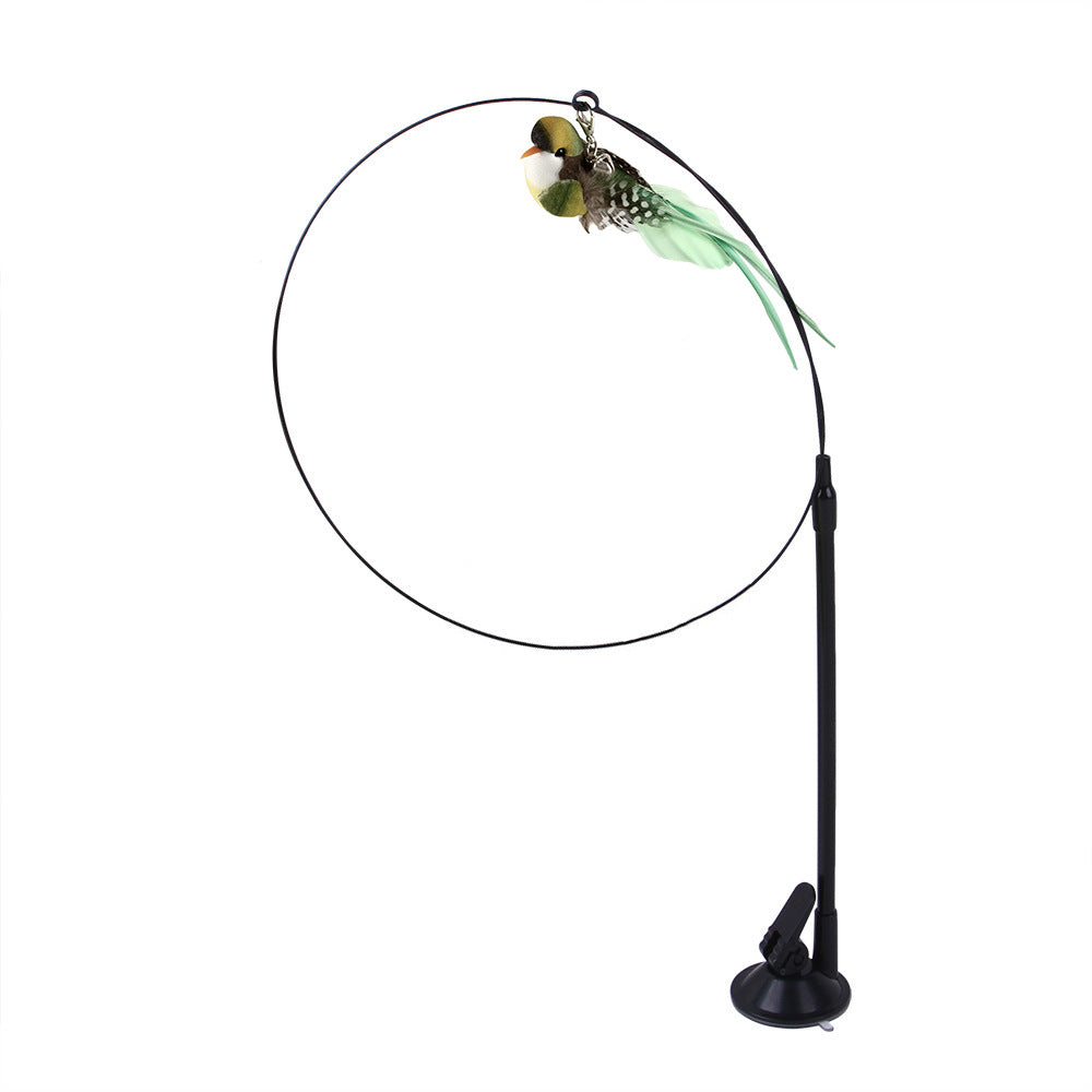 Suction cup cat toy stick that can be attached and held with steel wire multi head interchangeable cat toy and pet supplies