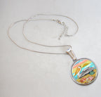 Pelicans Birds at Sea Silver Plated Mother of Pearl Jewelry Pendant Necklace Coastal - 44047