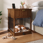 Dog Crate End Table with Charging Station and Storage