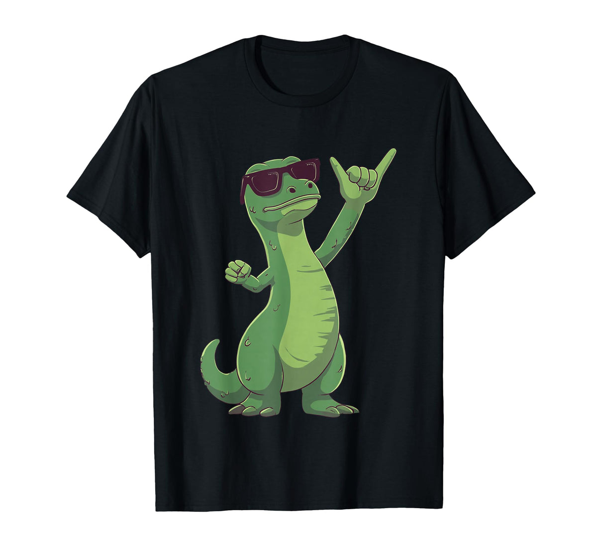 Green Lizard Reptile Rock Hand Sign T-Shirt - Novelty Apparel Men Women