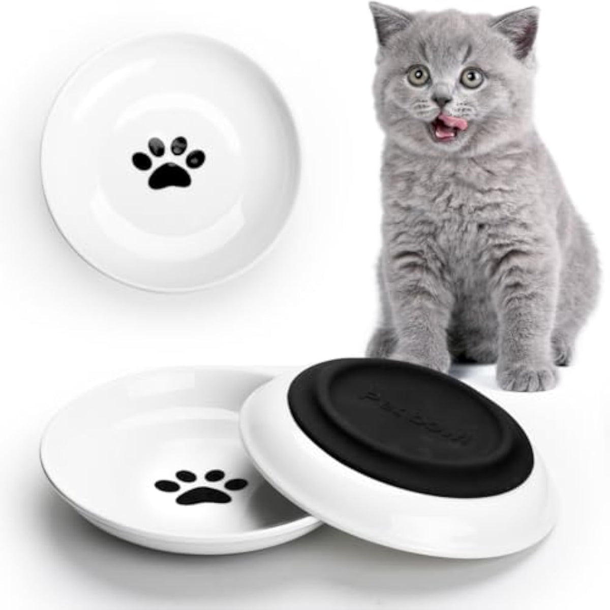 Ceramic Cat Food Bowls Whisker Friendly Cat Bowls With Nonslip Silicone Bottom Cat Food Dishes For Food And Water Cat Food Dishes Wide Shallow Small Cat Plates For Cats Kitten Small Dogs