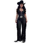 C7831 Cross Border 2026 New Women Sexy Western-style Halterneck Fringe Wide-leg Pants Slim-fit Party Jumpsuit