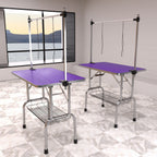 Folding Dog Pet Grooming Table Stainless Steel Frame Rubber Mat On Board With Adjustable Arm And Clamps Pet Dog Cat Grooming Table