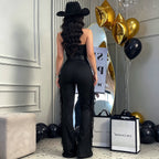C7831 Cross Border 2026 New Women Sexy Western-style Halterneck Fringe Wide-leg Pants Slim-fit Party Jumpsuit