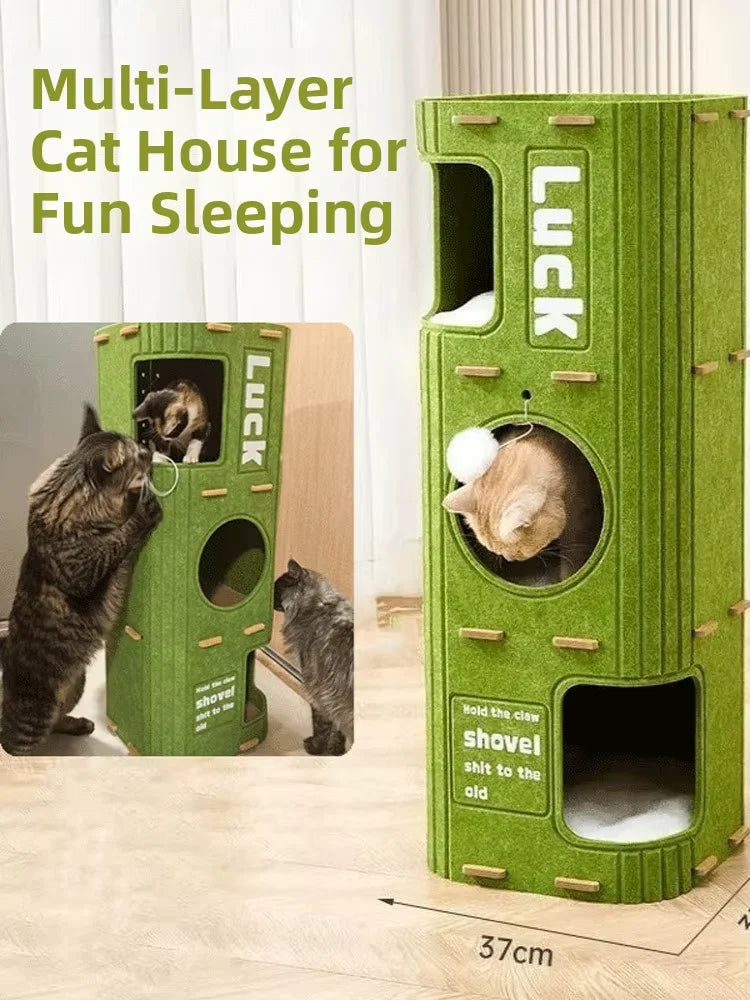 Creative Cat House Cat Tree Hideout Felt Scratch Resistant Sleeping Place Cosy Enclosed Climbing Cave Indoor Cats Scratch Post