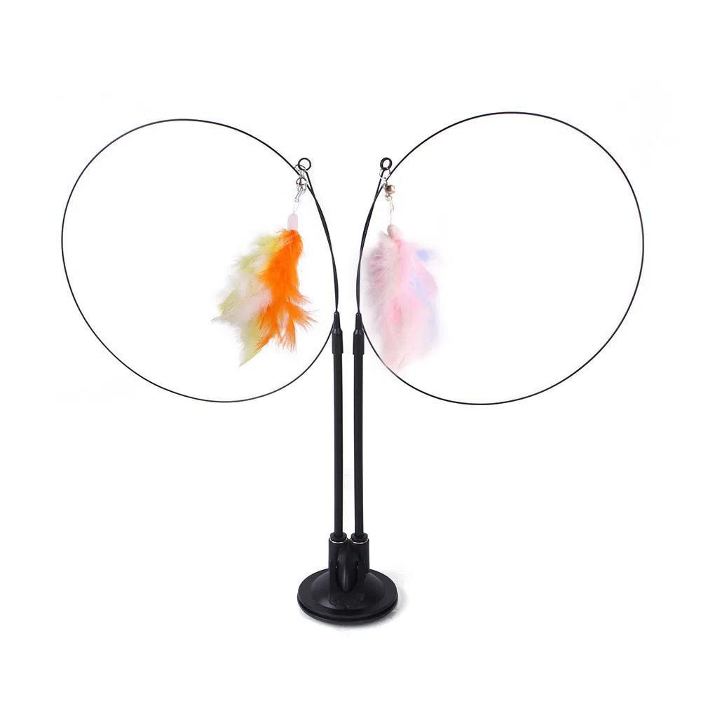 Suction cup cat toy stick that can be attached and held with steel wire multi head interchangeable cat toy and pet supplies