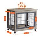 Furniture Dog Cage Crate with Double Doors on Casters. Grey, 31.50'' W x 22.05'' D x 24.8'' H.