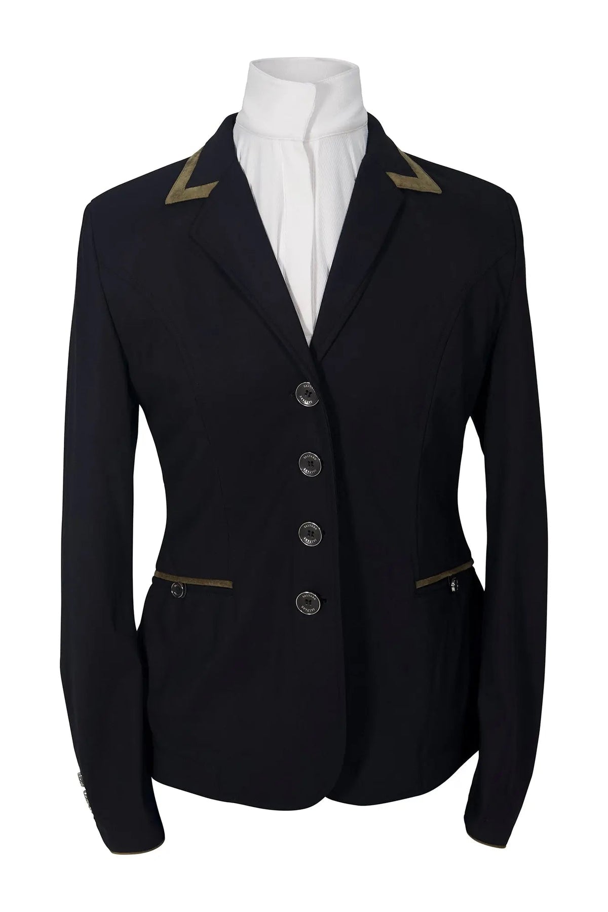 Grand Prix Saltare Premio 4 Button Riding Show Coat, Black with Moss Green