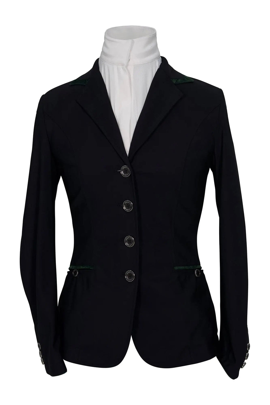 Grand Prix Saltare Premio 4 Button Riding Show Coat, Black with Dark Green