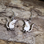 White Rat Wooden Dangle Earrings | Pet Rodent Animal Jewelry