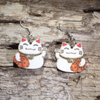 Lucky Cat Wooden Earrings | Maneki Neko Japanese Jewelry