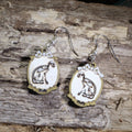 Cat Skeleton Cameo Wooden Dangle Earrings | Gothic Jewelry