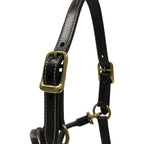 Huntley Equestrian Fancy Stitched Adjustable Premium Leather Pony Halter with Brass Hardware