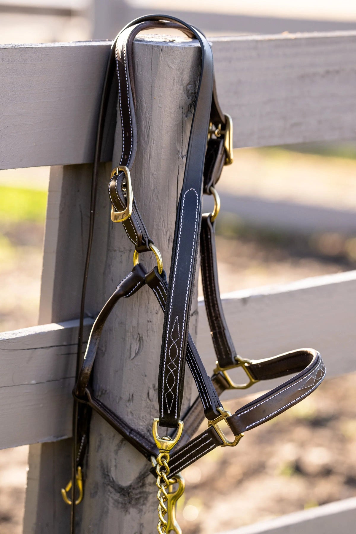 Huntley Equestrian Leather Lead with Brass Chain