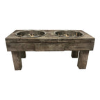 Huntley Pet Berjen Table Elevated Double Bowl Pet Feeder, Brown Wash