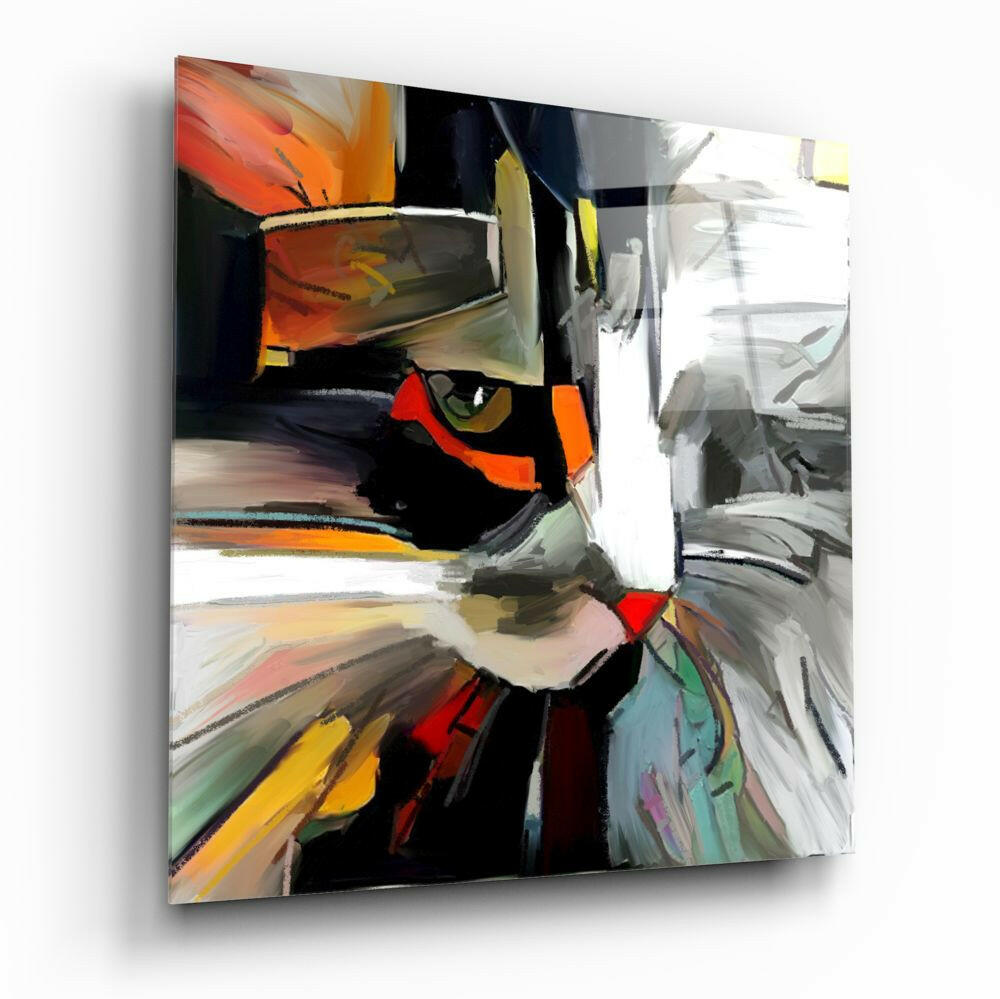 Abstract Cat Glass Wall Art
