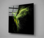 Green Parrot Powder Burst Glass Wall Art