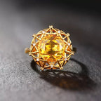Carat Oversized Imitation Natural Citrine Bird's Nest Design Yellow Diamond Rings