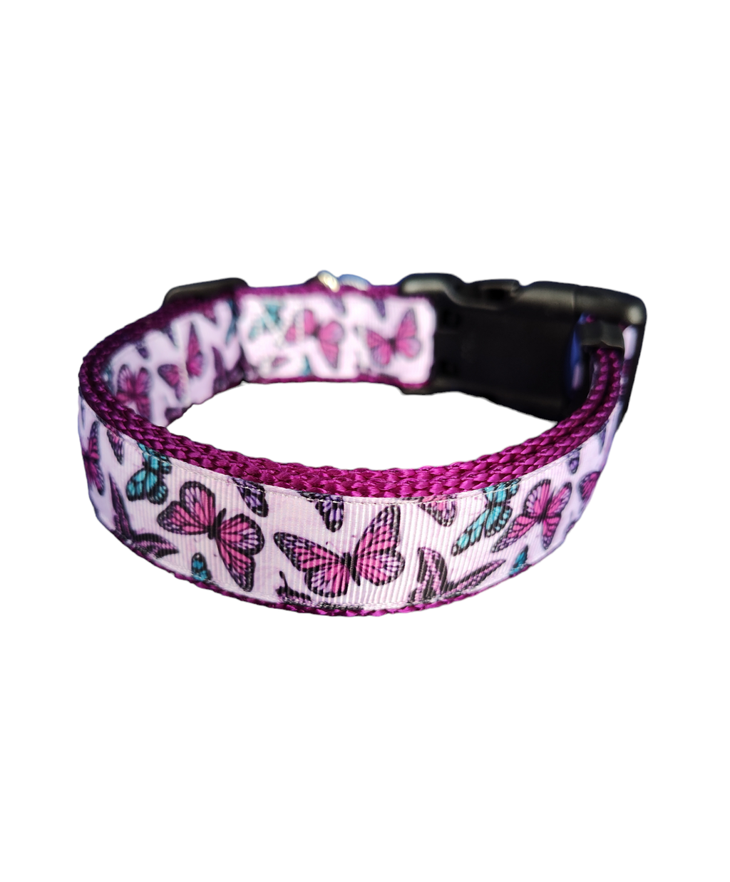 Purple Butterflies Purple Nylon Dog Collar MD, LG, XL, Leash