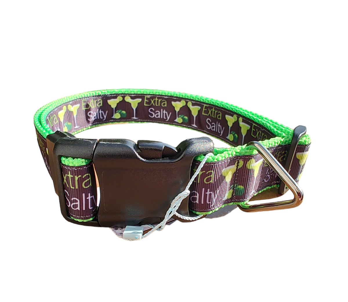 Extra Salty Margarita Neon Green Nylon Dog Collar MD, LG, XL, Leash