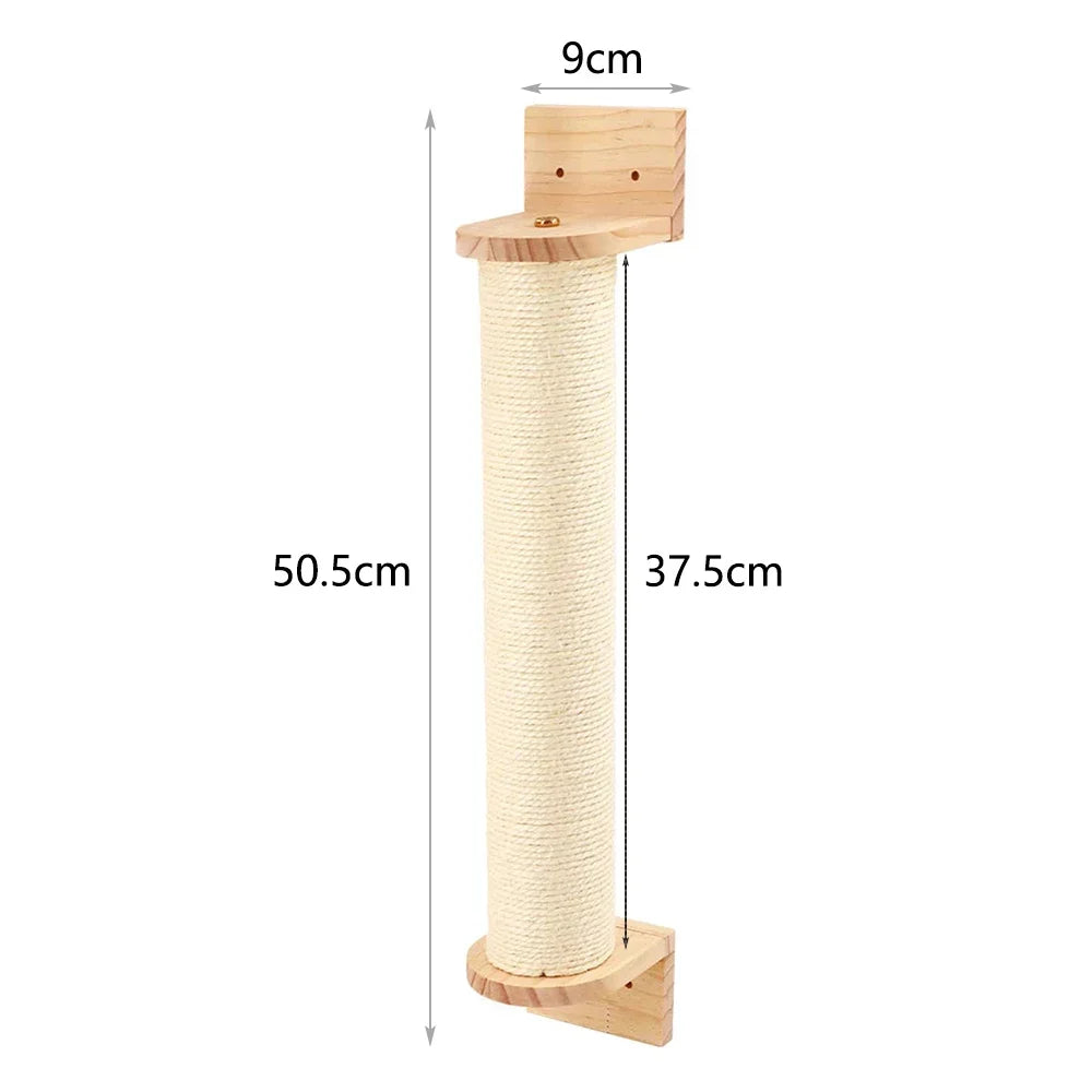 Wall Mounted Solid Wooden Cat Climbing Frame Hammock Scratching Post Shelf with Sisal Jumping Platform Ladder Steps Furniture