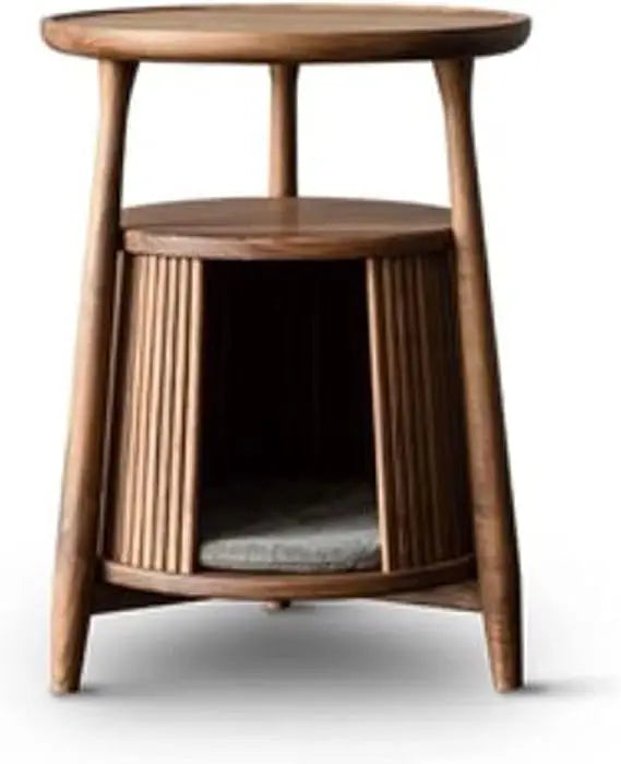 Solid Wood End Table with Built-in Cat House, Nightstand Coffee Table for Small Cats, Pet Bed Side Table Cat Condos