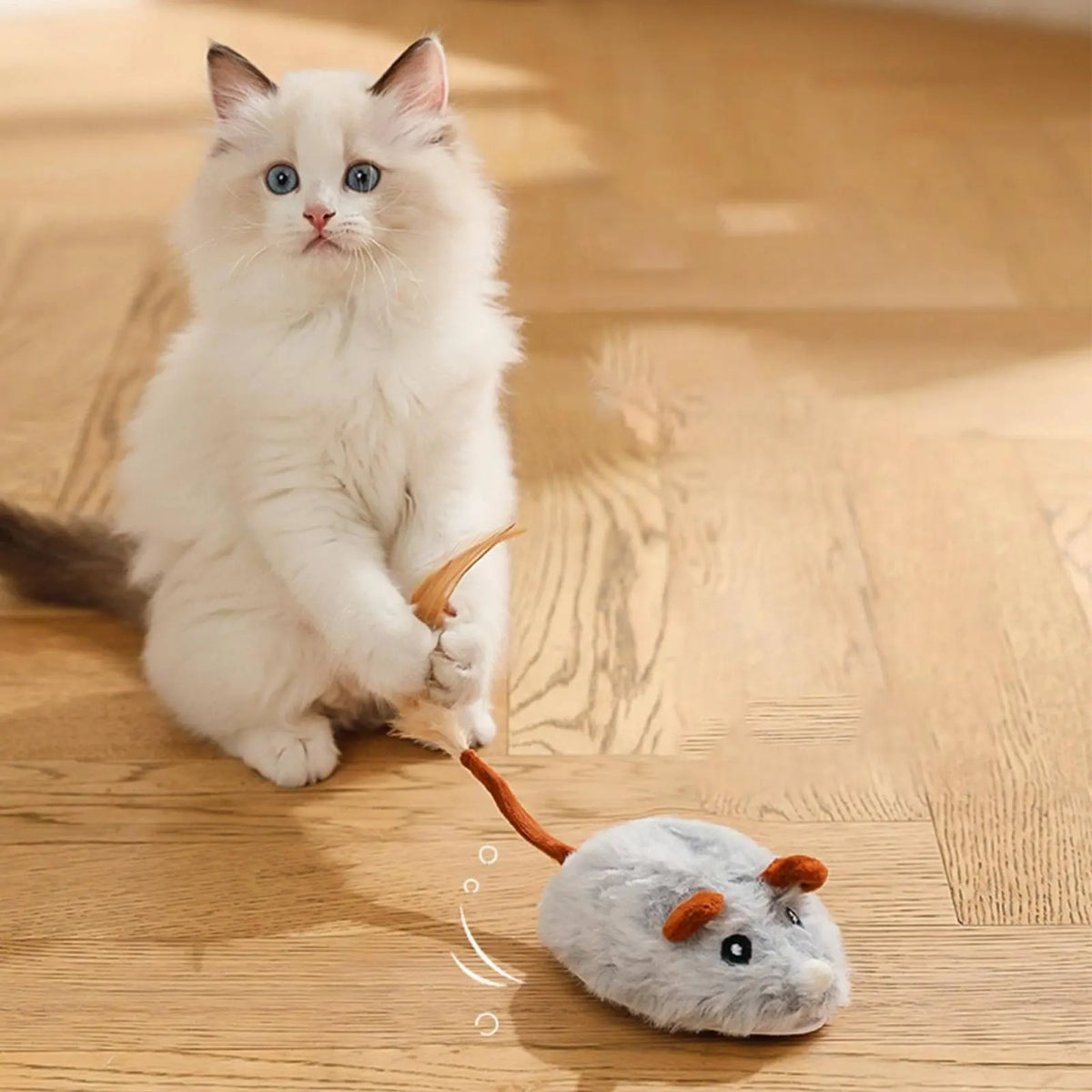 Rechargeable Feline Mouse Toy Feather Tail Interactive Feline Mouse Realistic Sound Obstacle Avoidance for Cats, Indoor