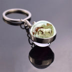 Horse Pattern Keychains White Brown Horse Racing Double Sided Glass Ball Pendant Key Chain Fashion Animal Jewelry Keyring Gift