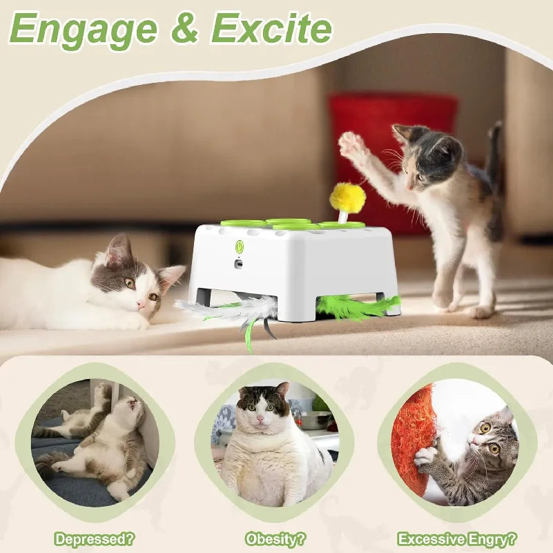 Automatic Pop-Up Rechargeable Feather Toy for Cats Dogs Interactive Playing Kitten Training Pet Supplies