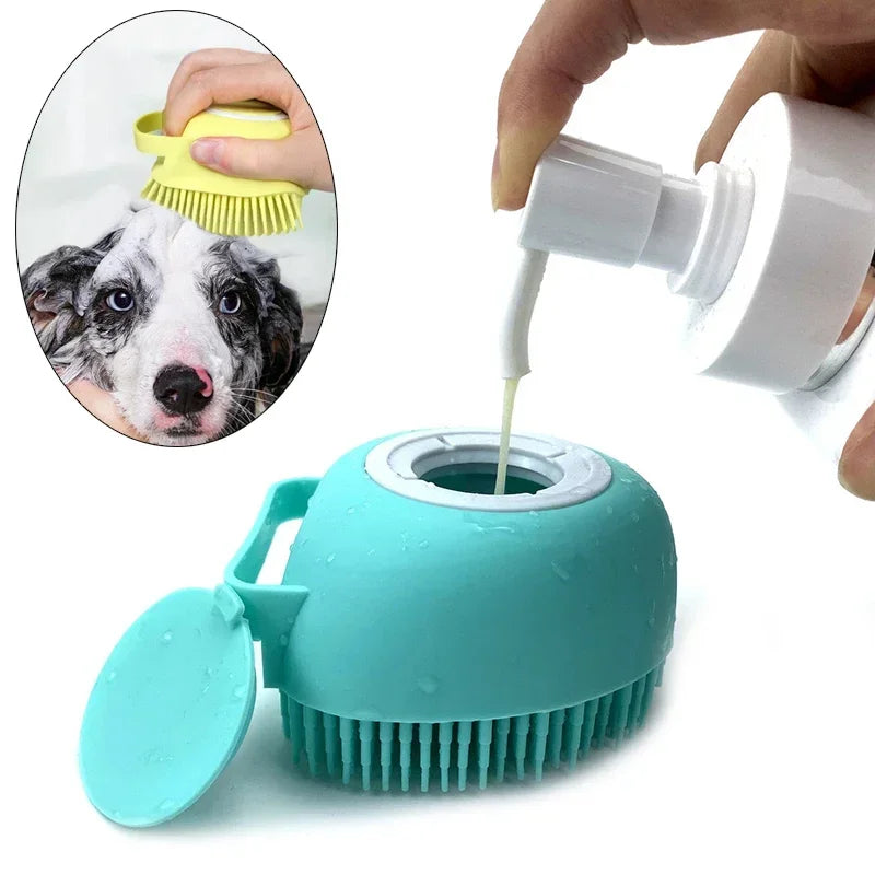 Silicone Dog Bath Massage Gloves Brush Pet Cat Bathroom Cleaning Tool Comb Brush for Dog Can Pour Shampoo Dog Grooming Supplies
