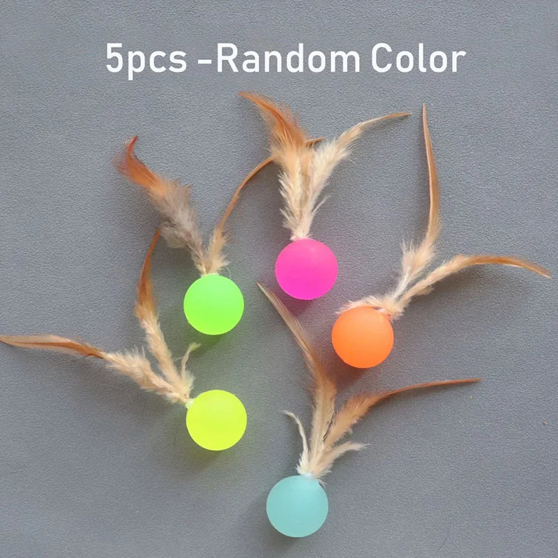 Funny Cat Elastic Ball Toy Interactive Balls Pet Supplies Feather Football Toys Dog Playthings Kitten
