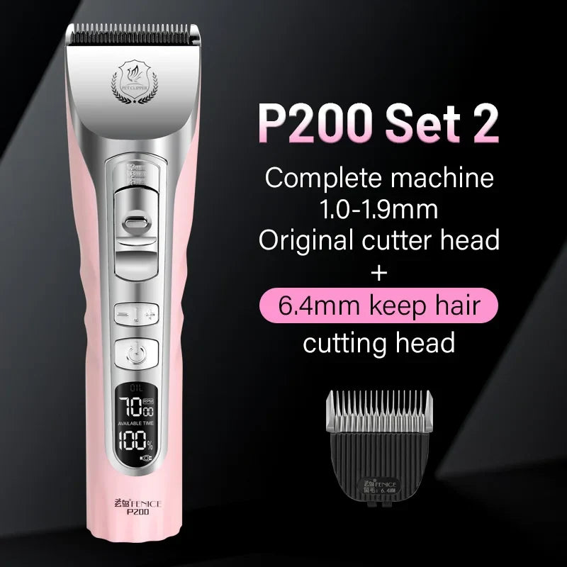 Fenice Sakura Pink Dog Hair Cutting Machine 5000mA Capacity Cordless LCD Screen Pet Dog Grooming Clipper Rechargeable Shaver Set