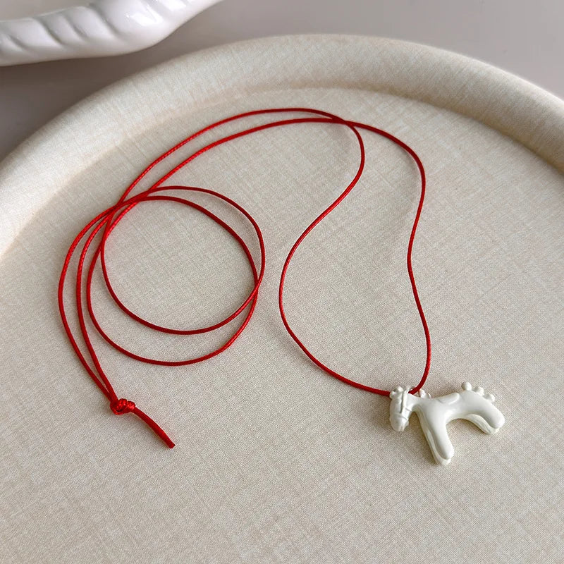 LATS Fashion Colorful Horse Pendant Long Necklace for Women Adjustable Sweater Chain Necklaces Jewelry Gifts Accessories