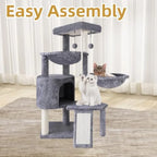 Xin Three Layer Cat Tree with Cat Condo and Two Hammocks in Grey for Indoor Cats Durable Sisal Wrapping and Soft Fleece Lining