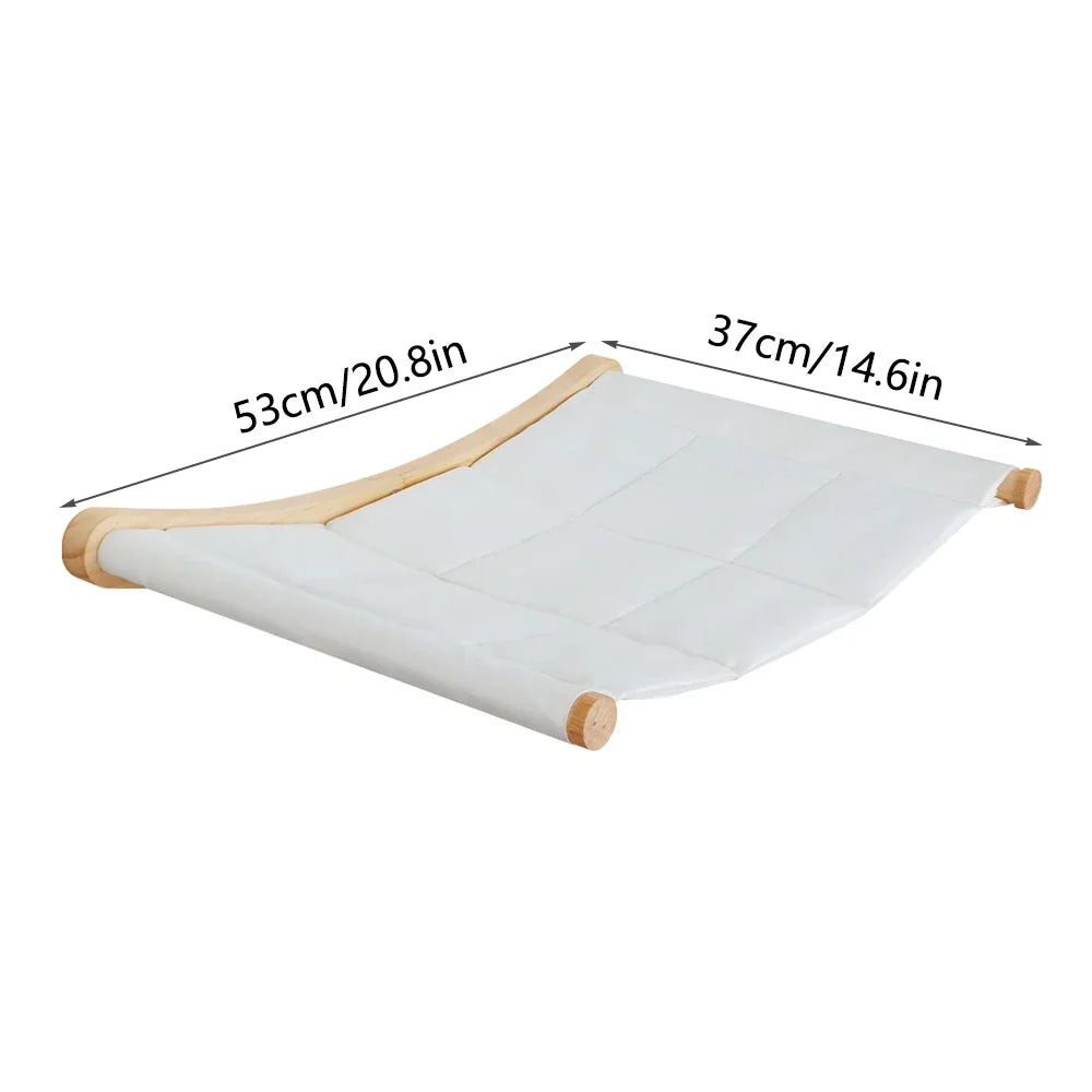 Wall Mounted Solid Wooden Cat Climbing Frame Hammock Scratching Post Shelf with Sisal Jumping Platform Ladder Steps Furniture