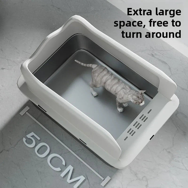Large Stainless Steel Open Cat Litter Box Anti Splash Cat Toilet Pet Supplies
