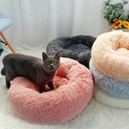 Long Plush Round Animal Bed - Soft Cat Dog House Cushion Mat Pet Sleeping Sofa Basket