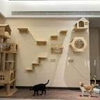 Wall Cat Climbing Shelves Cat Tree Tower Hammock Perches Ladder Solid Wood Steps for Cats Activity Indoor Pet Wall Furniture