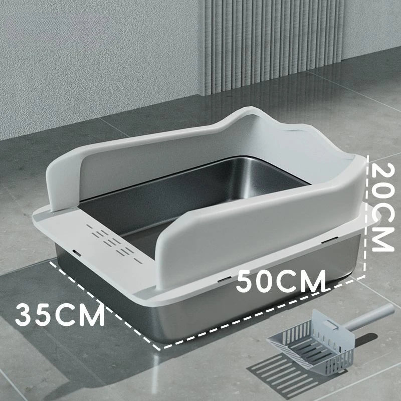 Large Stainless Steel Open Cat Litter Box Anti Splash Cat Toilet Pet Supplies