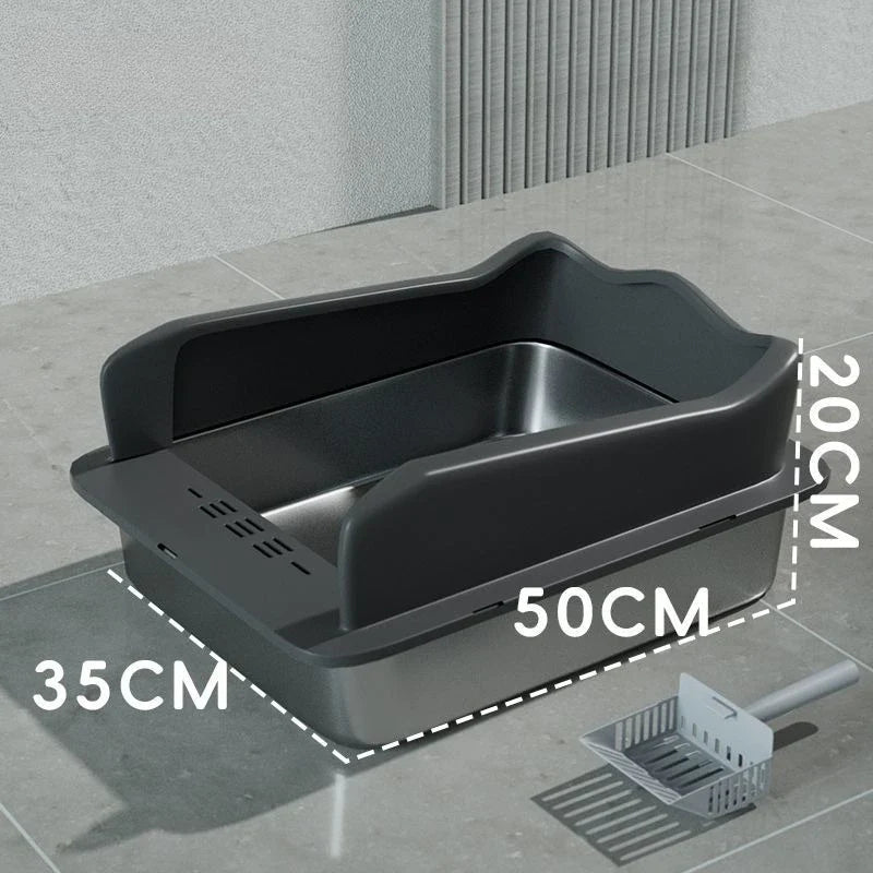 Large Stainless Steel Open Cat Litter Box Anti Splash Cat Toilet Pet Supplies