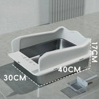 Large Stainless Steel Open Cat Litter Box Anti Splash Cat Toilet Pet Supplies