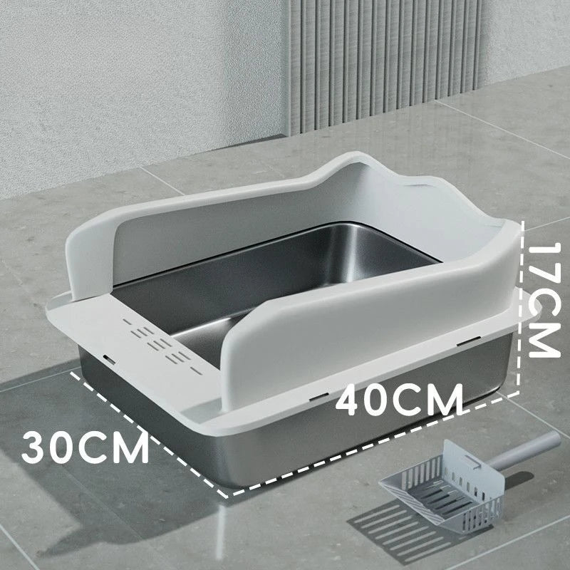 Large Stainless Steel Open Cat Litter Box Anti Splash Cat Toilet Pet Supplies