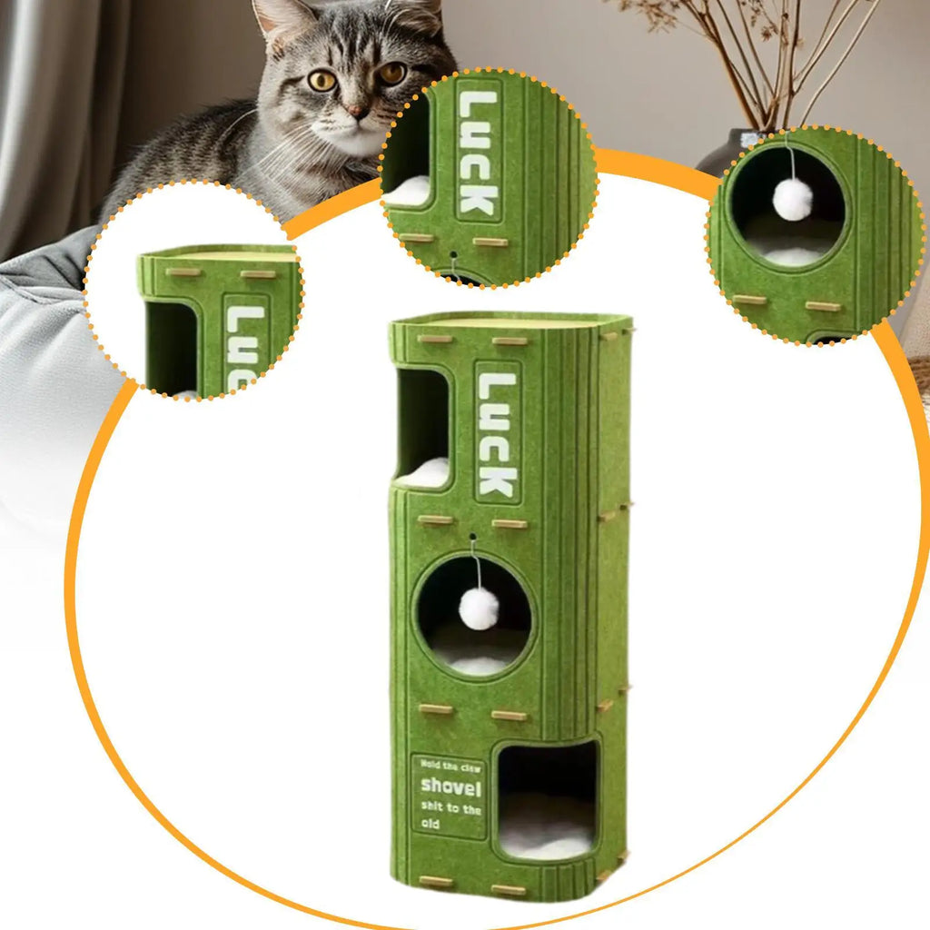 Creative Cat House Cat Tree Hideout Felt Scratch Resistant Sleeping Place Cosy Enclosed Climbing Cave Indoor Cats Scratch Post