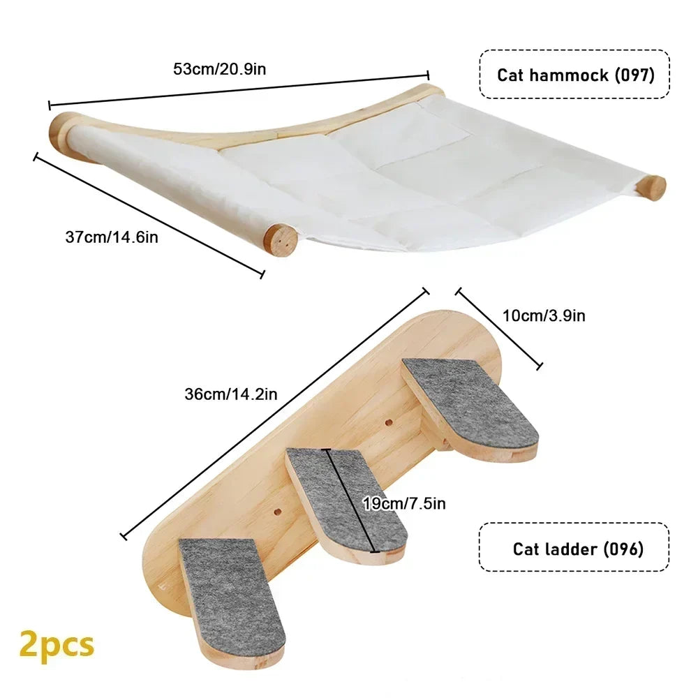 Wall Cat Climbing Shelves Cat Tree Tower Hammock Perches Ladder Solid Wood Steps for Cats Activity Indoor Pet Wall Furniture