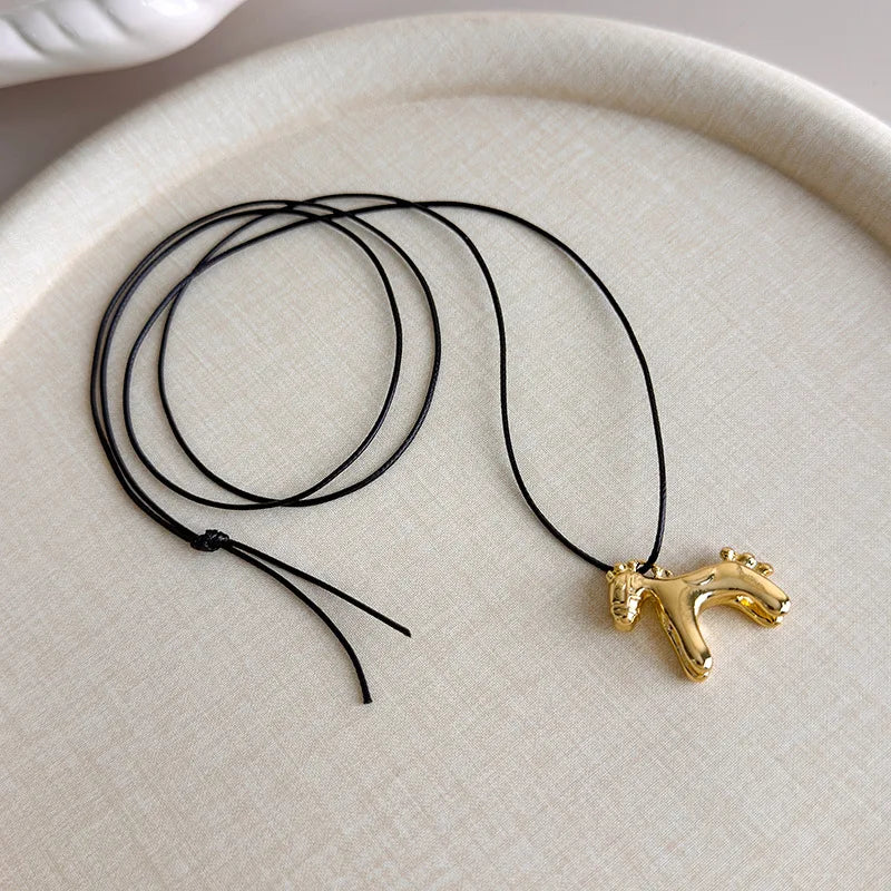 LATS Fashion Colorful Horse Pendant Long Necklace for Women Adjustable Sweater Chain Necklaces Jewelry Gifts Accessories