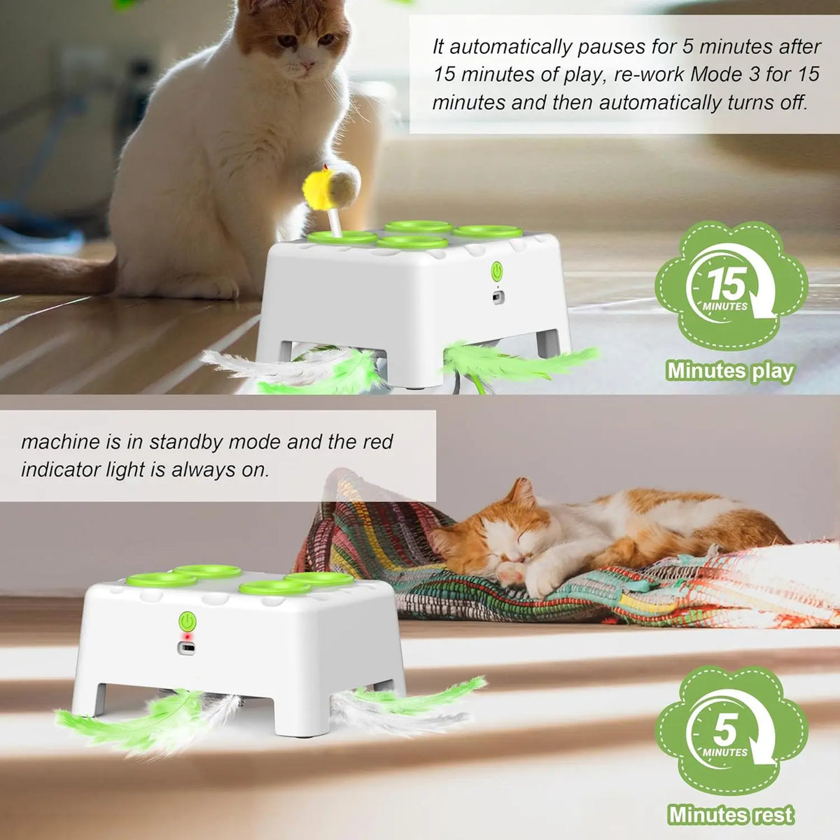 Automatic Pop-Up Rechargeable Feather Toy for Cats Dogs Interactive Playing Kitten Training Pet Supplies
