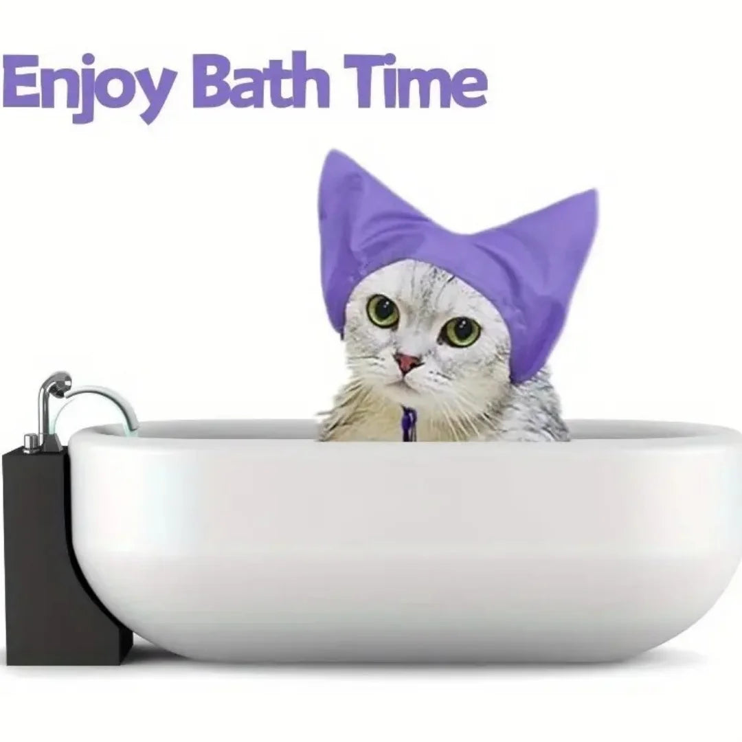 Cat Shower CapAdjustable Pet Grooming Hat Waterproof Bathing Hat with Ear Cover Cat Bathing Raining Cap