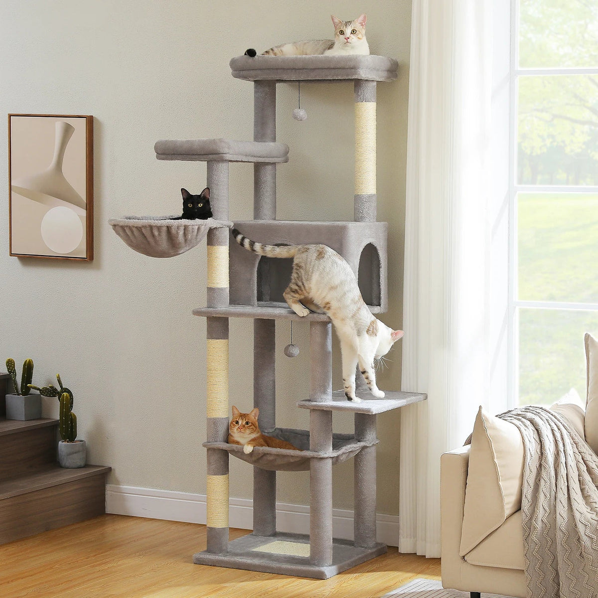 Large Cat Tree for Indoor Cats Multi-Level Cat Tower with Scratching Posts Soft Hammock Large Cat Condo Cat Accessories Cat Toys